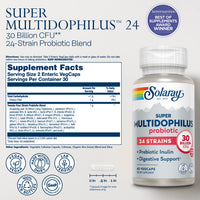 Thumbnail for SOLARAY Multidophilus 24 Strain Probiotic 30 Billion CFU, Probiotics for Digestive Health for Women and Men, Daily Gut Health Support Complex with Prebiotic Inulin, No Dairy 60 VegCaps