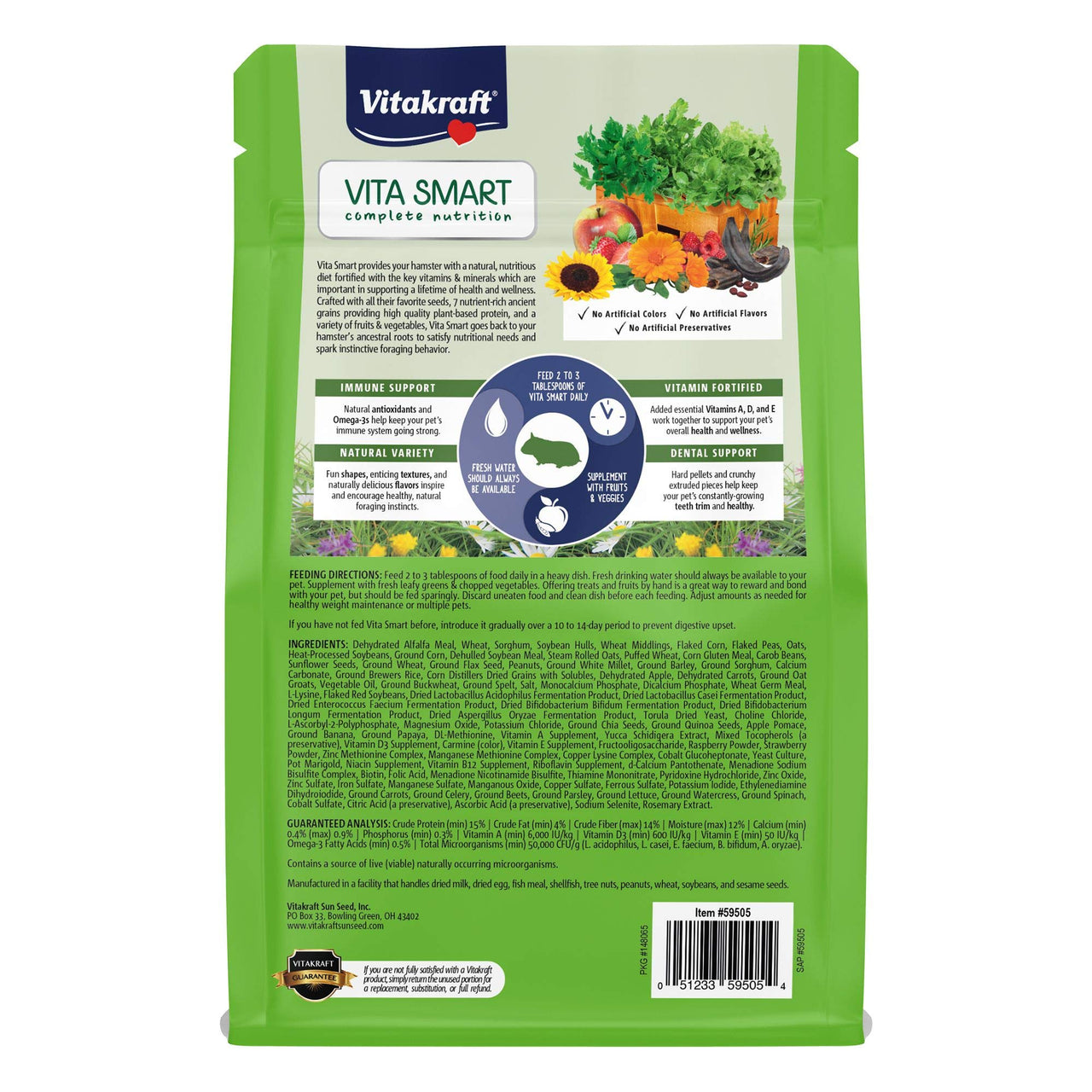 Vitakraft Wholesome Vita Smart Hamster Food – Probiotics Fruits and Vegetables – Fortified with Vitamins and Minerals – 2 Lbs