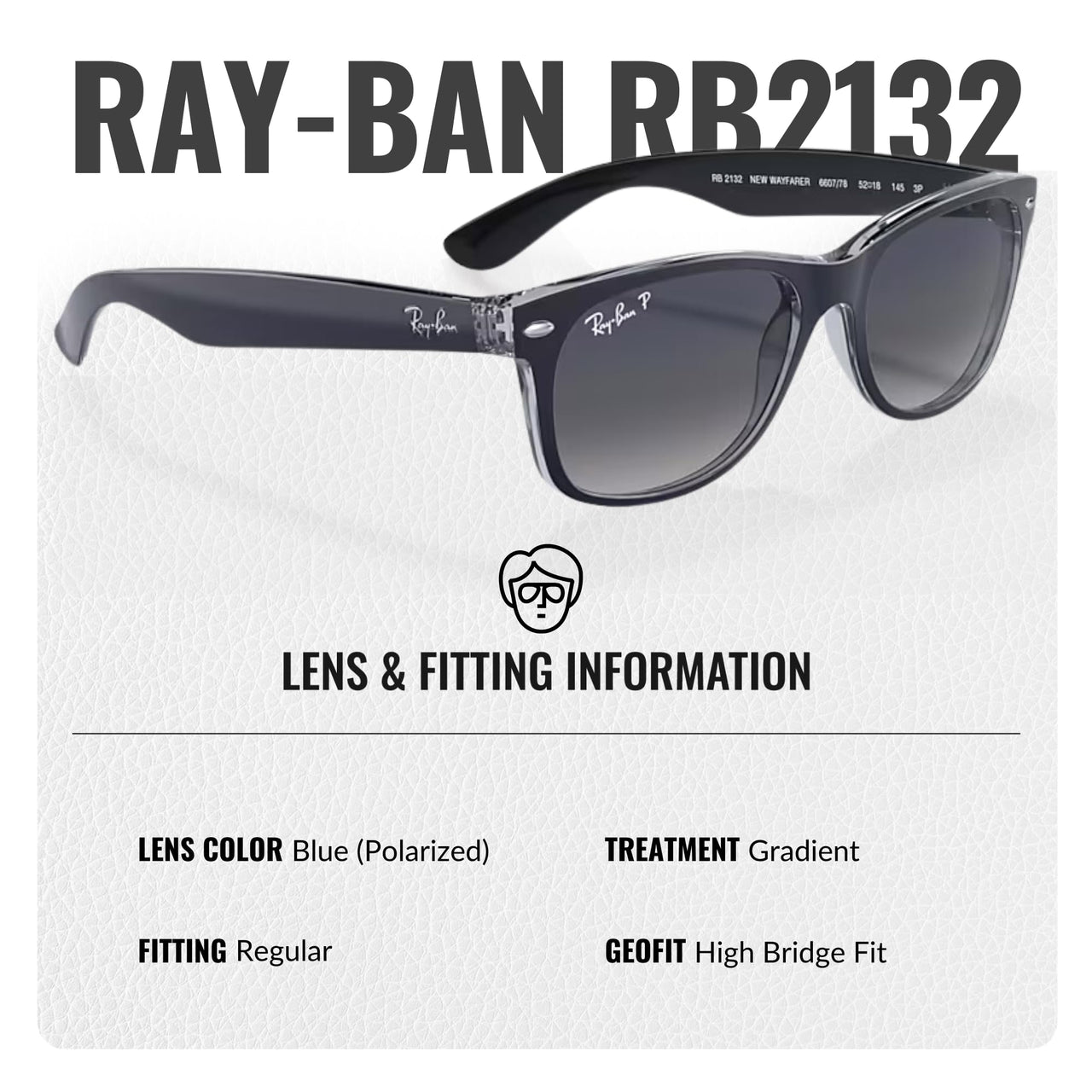 Ray-Ban RB2132 NEW WAYFARER CLASSIC POLARIZED Square Shaped Sunglasses for Men & Women – Includes Official Rayban Eyewear Kit – Ideal Formal & Casual Wear Sunglasses – Blue Gradient Lens