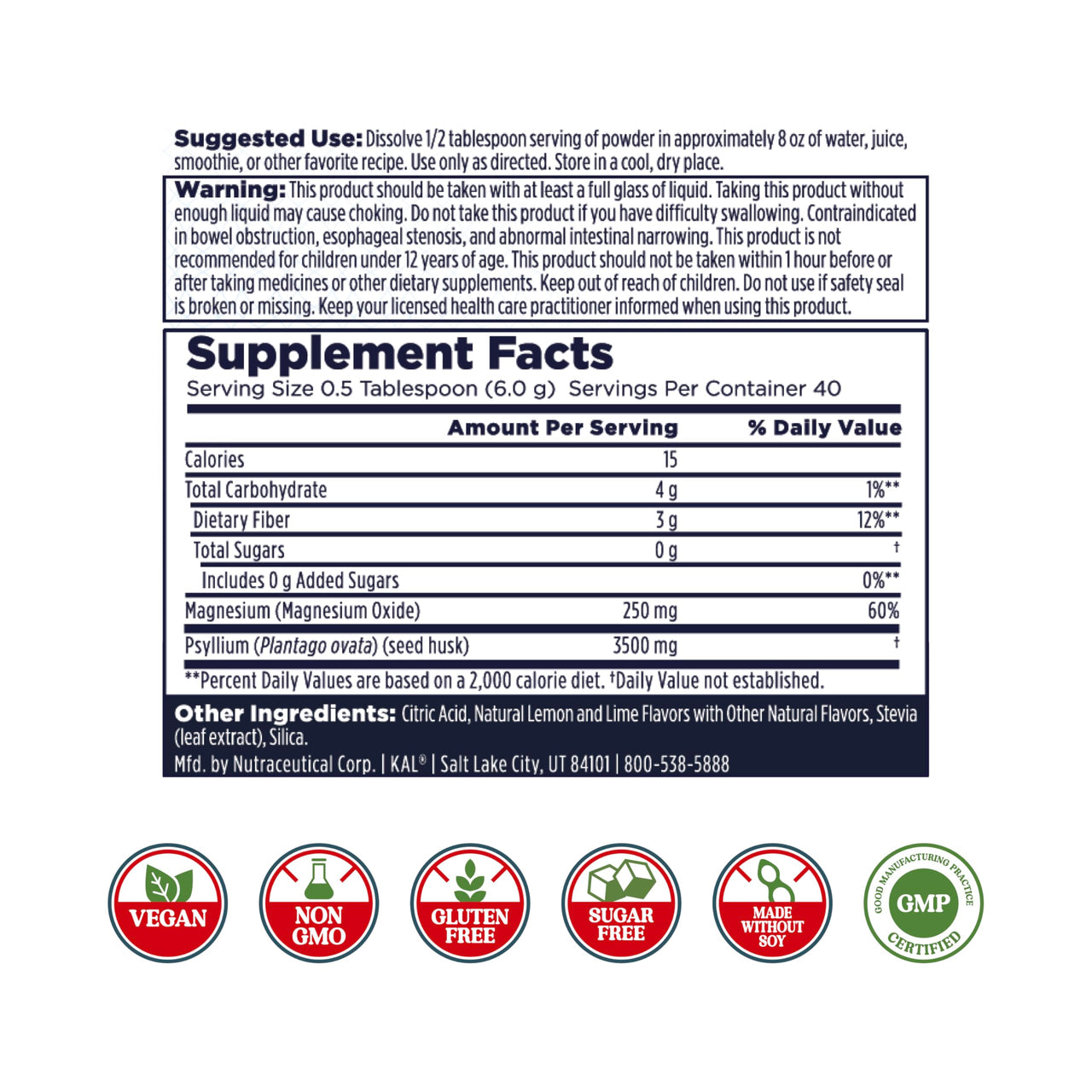 KAL Cleanout Magnesium Plus Psyllium Husk Powder - Lemon Lime - Magnesium Oxide with Fiber Supplement - Regulation Support Drink Mix - No Sugar - 60-Day Guarantee, 40 Servings, 8.5 OZ