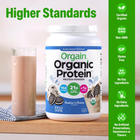 Thumbnail for Orgain Organic Vegan Protein Powder, Cookies & Cream - 21g Plant Based Protein, 7g Prebiotic Fiber, Low Net Carb, No Lactose Ingredients, No Added Sugar, Non-GMO, For Shakes & Smoothies, 2.03 lb