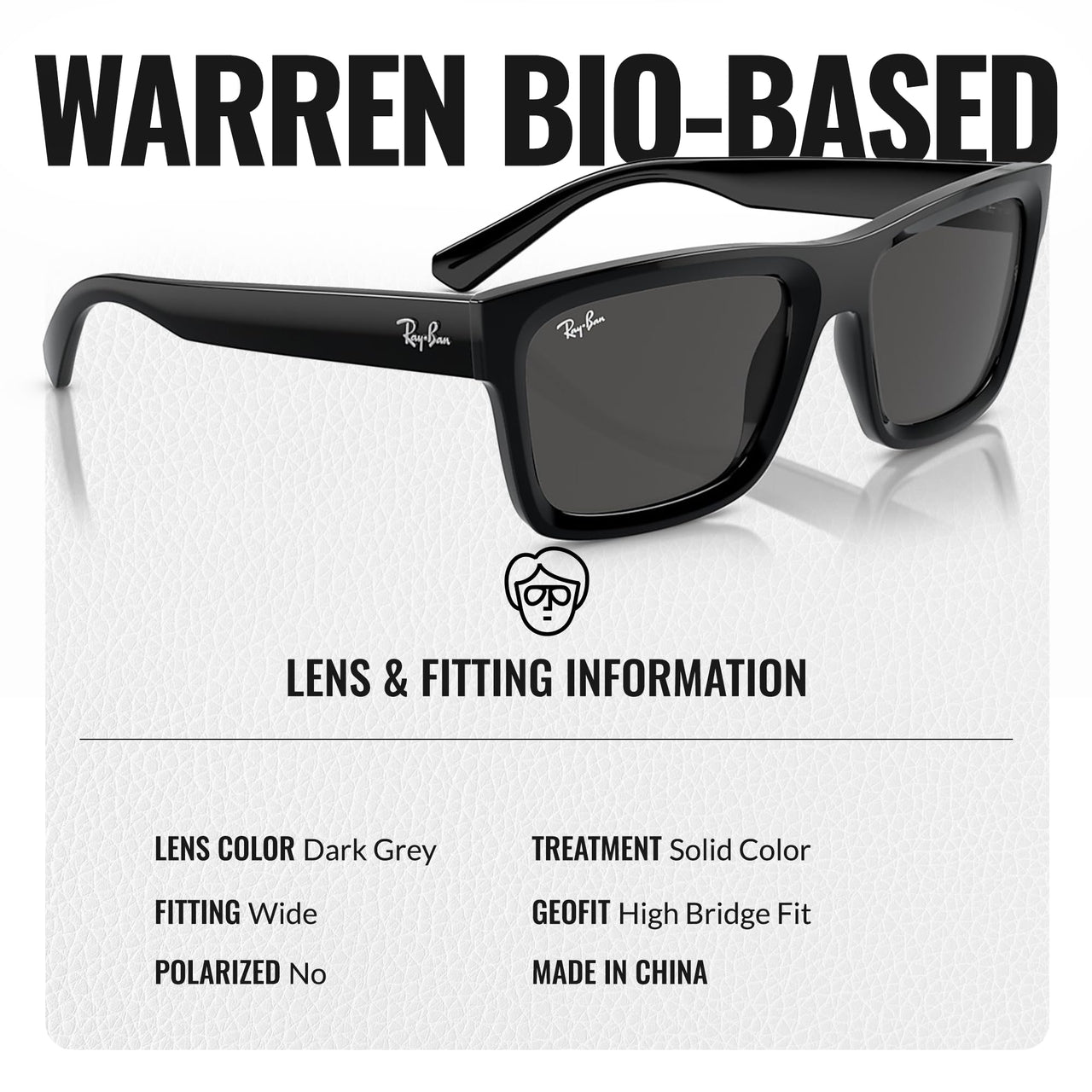 Ray-Ban RB4396 WARREN BIO-BASED Rectangle Shaped Non-Polarized Sunglasses for Men & Women – Includes Official RAYBAN Eyewear Kit – Ideal Formal & Casual Wear Sunglasses – Dark Grey Lens