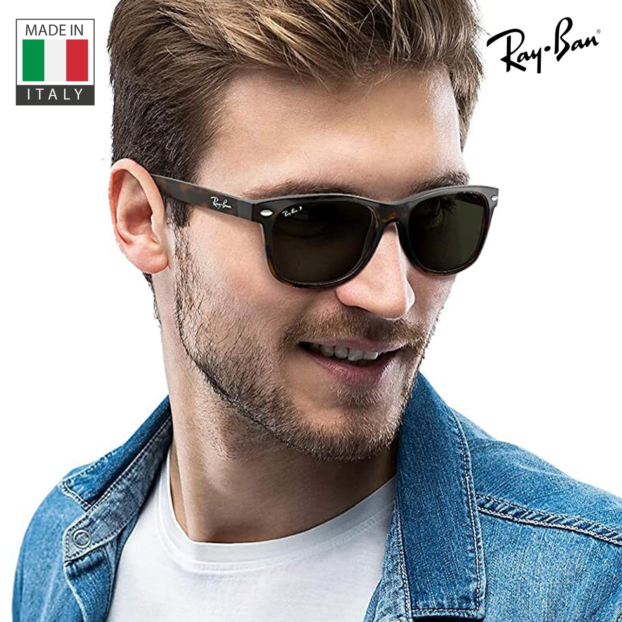 Ray-Ban RB2132 NEW WAYFARER CLASSIC POLARIZED Square Shaped Sunglasses for Men & Women – Includes Official Rayban Eyewear Kit – Ideal Formal & Casual Wear Sunglasses – Blue/Green Lens