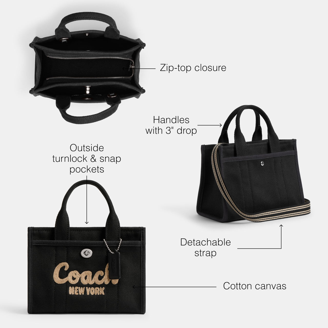 COACH Cargo Tote Bag 20 Black One Size