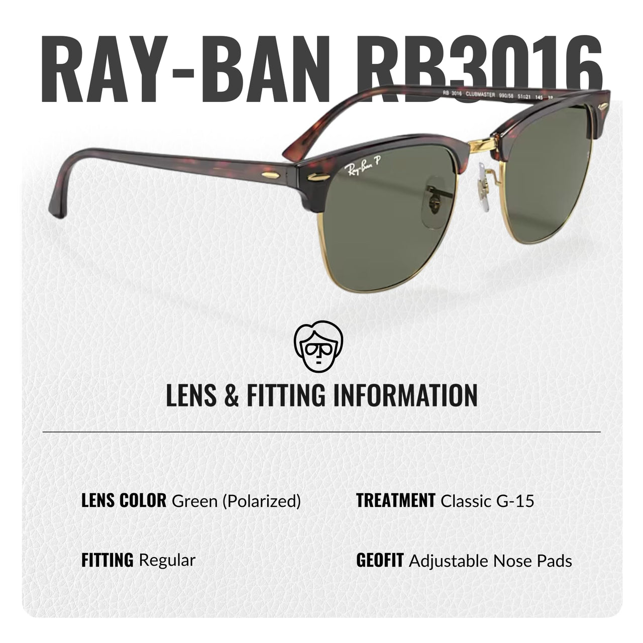 Ray-Ban RB3016 CLUBMASTER CLASSIC POLARIZED Square Shaped Sunglasses for Men & Women – Includes Official Rayban Eyewear Kit – Ideal Formal & Casual Wear Sunglasses – G-15 Green Lens