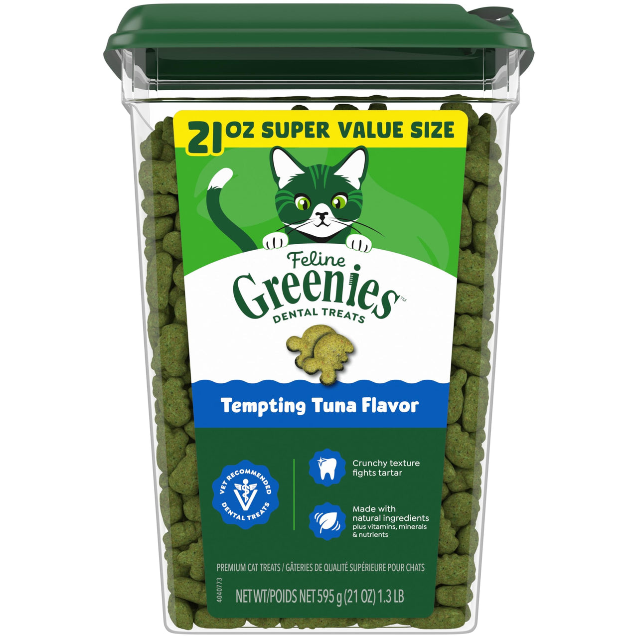 Greenies Cat Treats, Veterinarian-Recommended Adult Natural Dental Cat Treats, Tempting Tuna Flavor, 21 oz. Tub