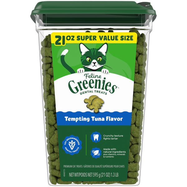 Greenies Cat Treats, Veterinarian-Recommended Adult Natural Dental Cat Treats, Tempting Tuna Flavor, 21 oz. Tub