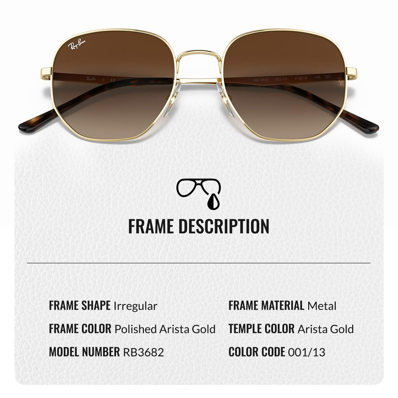 Ray-Ban RB3682 Square-Round Shaped Non-Polarized Sunglasses for Men & Women – Includes Official RAYBAN Eyewear Kit – Ideal Formal & Casual Wear Sunglasses – Gradient Brown Lens