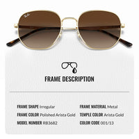 Thumbnail for Ray-Ban RB3682 Square-Round Shaped Non-Polarized Sunglasses for Men & Women – Includes Official RAYBAN Eyewear Kit – Ideal Formal & Casual Wear Sunglasses – Gradient Brown Lens