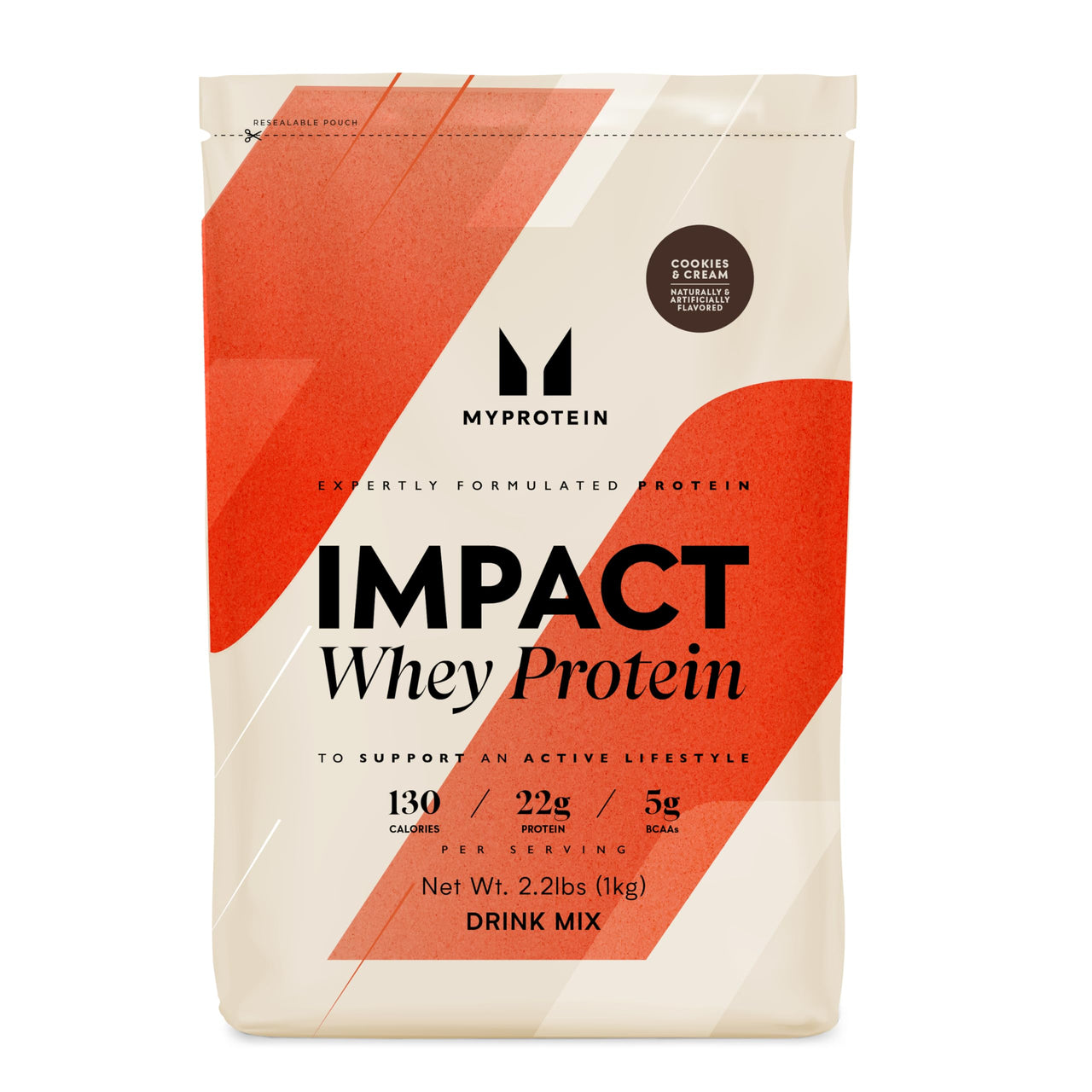 Myprotein Impact Whey Protein Powder, 2.2 Lbs (32 Servings) Cookies & Cream, 22g Protein & 5g BCAA Per Serving, Shake for Superior Performance