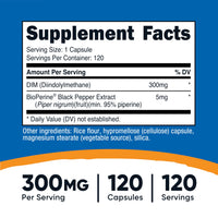 Thumbnail for Nutricost DIM (Diindolylmethane) Plus BioPerine 300mg, 120 Vegetarian Capsules - Up to 4 Month Supply, Max Strength DIM Supplement