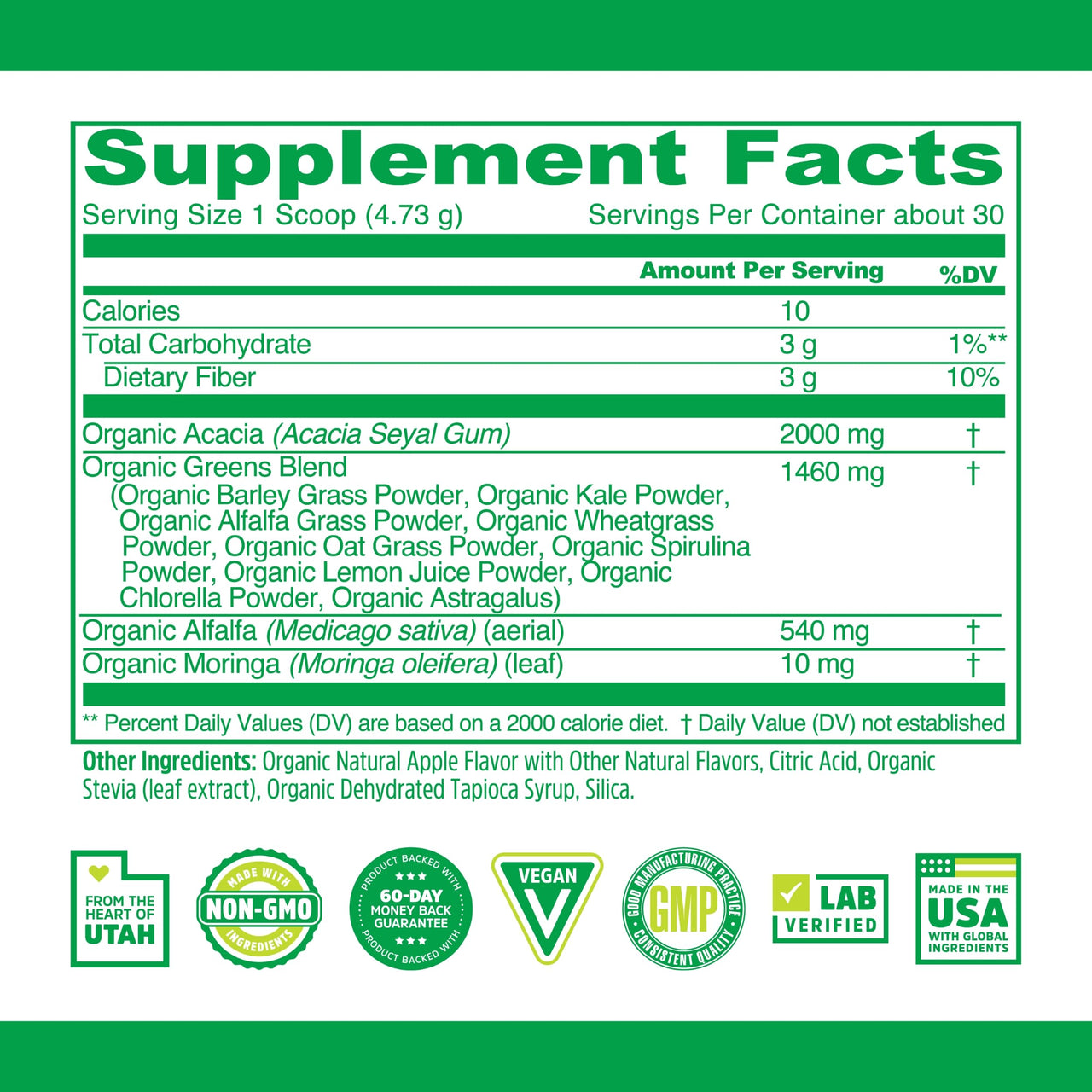 Zhou Organic Daily Greens Powder - Greens Superfood Powder for Juice, Smoothie, Super Food Drink Mix with Spirulina & Kale, Vegetables Supplement - Green Apple Flavor, 5 oz (30 Servings)
