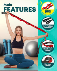 Thumbnail for Stretching Strap with Loops - Non Elastic Stretch Band for Physical Therapy, Yoga Strap for Stretching Equipment, Stretch Bands for Exercise and Flexibility - Fascia, Hamstring and Leg Stretcher Belt