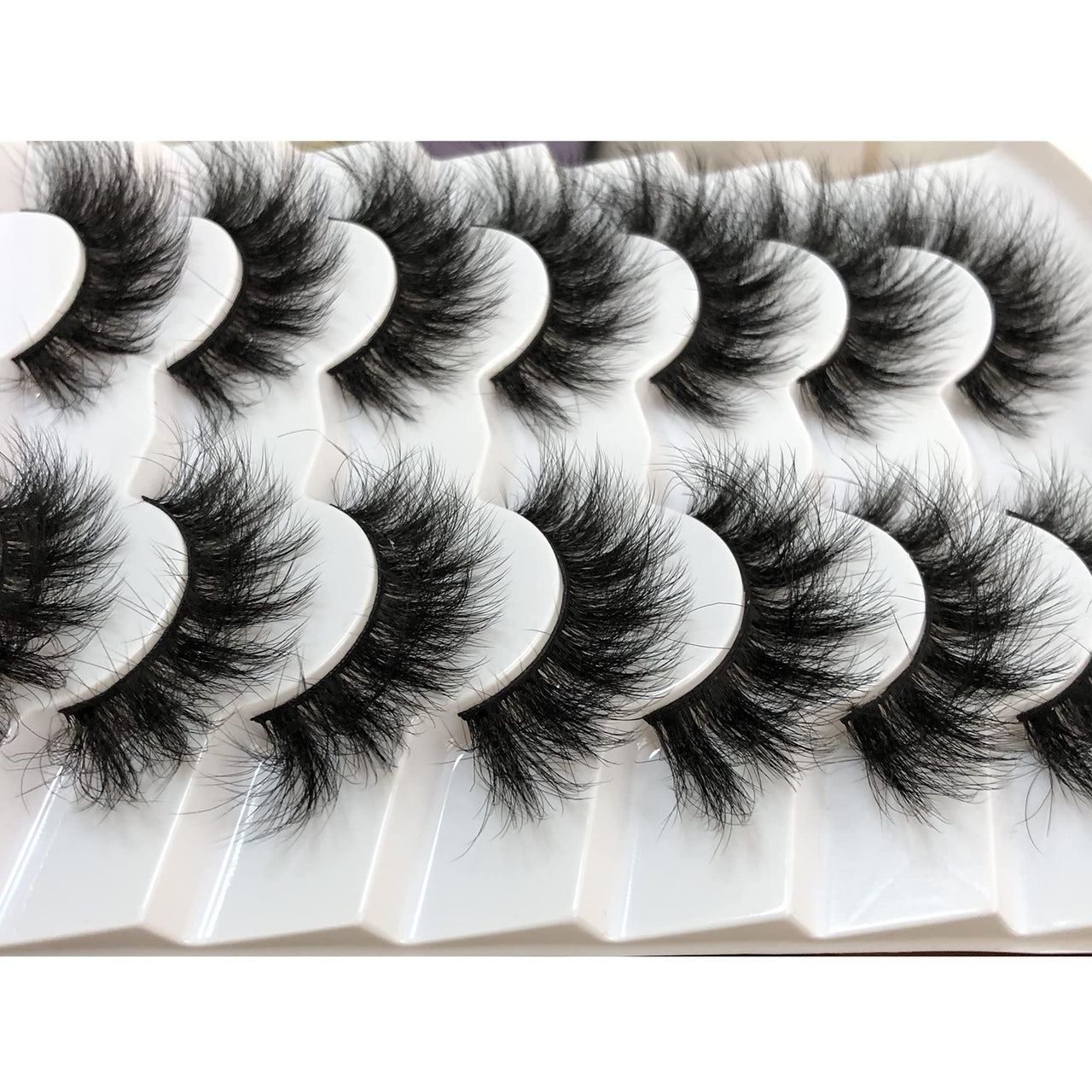 Pooplunch False Eyelashes Faux Mink Lashes Cat-Eye Look 18MM Wispy Long 8D Volume Fake Eyelash Strips 7 Pairs Pack