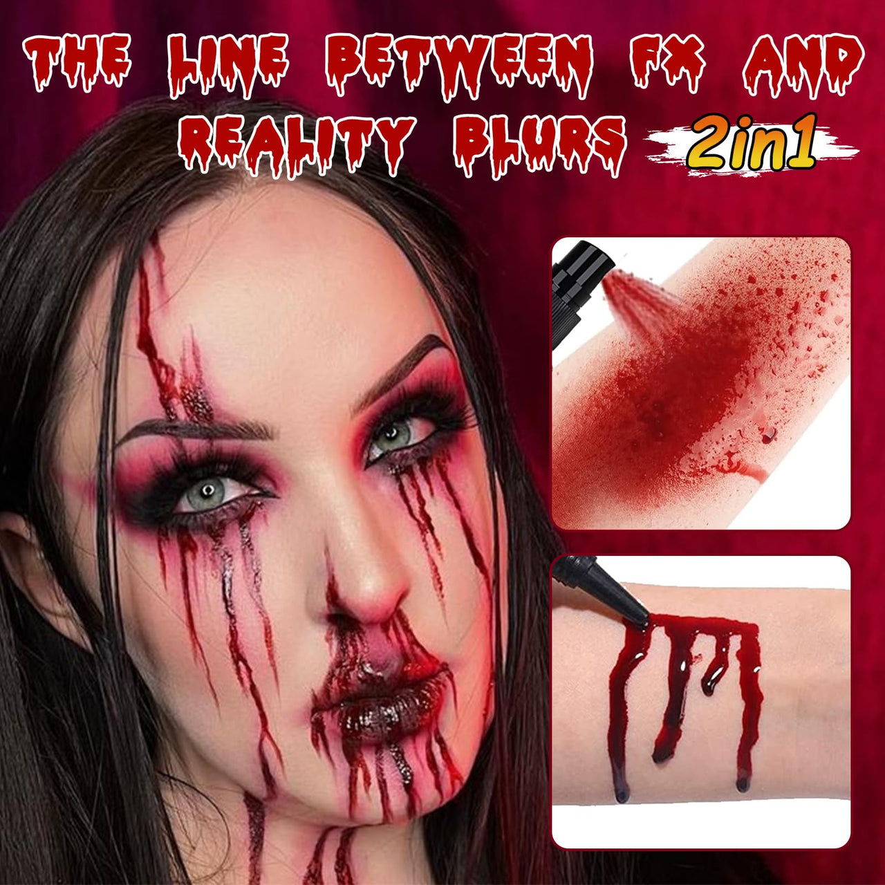 Fake Blood Spray for Halloween, 2 fl oz Washable Fake Blood Makeup, Realistic Fake Blood, Fake Blood for Face&Skin, Perfect for Costume, Vampire, Clown & Sfx & Cosplay & Zombie Make Up, 1PC