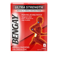 Thumbnail for Ultra Strength Bengay Pain Relief Patches, Large Topical Analgesic Menthol Patches for Muscle & Joint Pain Due to Backaches, Minor Arthritis, Sprains, & Strains, 3.9 x 7.9 inches, 4 Count
