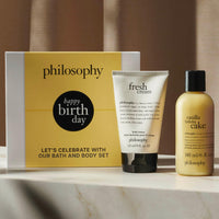 Thumbnail for philosophy happy birthday gift set - 2-pc. vanilla birthday cake hydrating shower gel (6oz) & fresh cream body lotion (4oz) - moisturizing bath & body duo for women