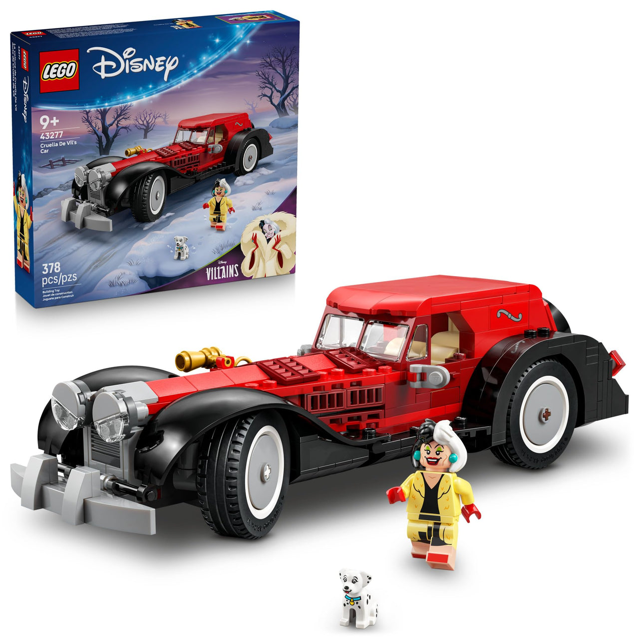 LEGO Disney Cruella De Vil’s Car Building Toy - 101 Dalmations Pretend Play Vehicle Building Set for Girls & Boys, Ages 9+ - Gift Idea for Birthdays - 43277