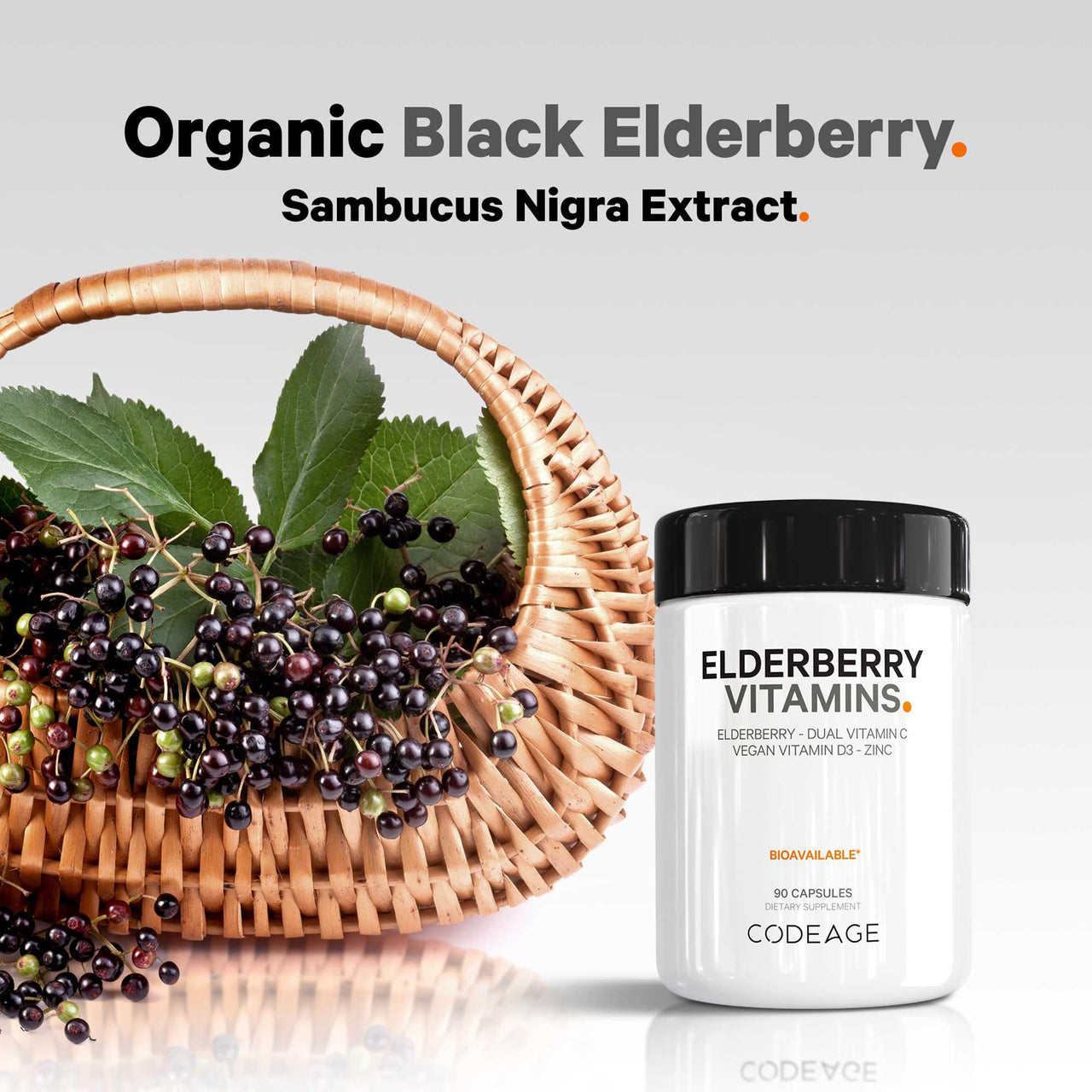Codeage Elderberry Vitamins - Organic Fermented Elderberry Blend, Vitamin C from Ascorbic Acid & Organic Acerola Cherries, Vitamin D3, Zinc, Sambucus Berries - 90 Capsules