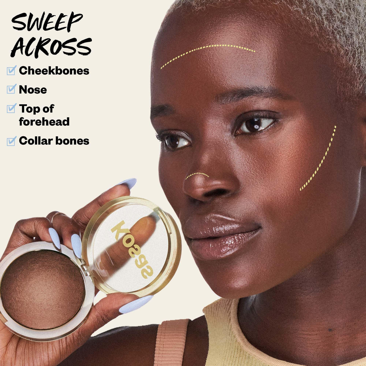 Kosas Sun Show Glowy Warmth Baked Bronzer - Contouring Powder for Cheekbones, Nose & Jawline - Enriched with Concentrated Fatty Acids - Talc-Free, Vegan & Hypoallergenic - Tropic