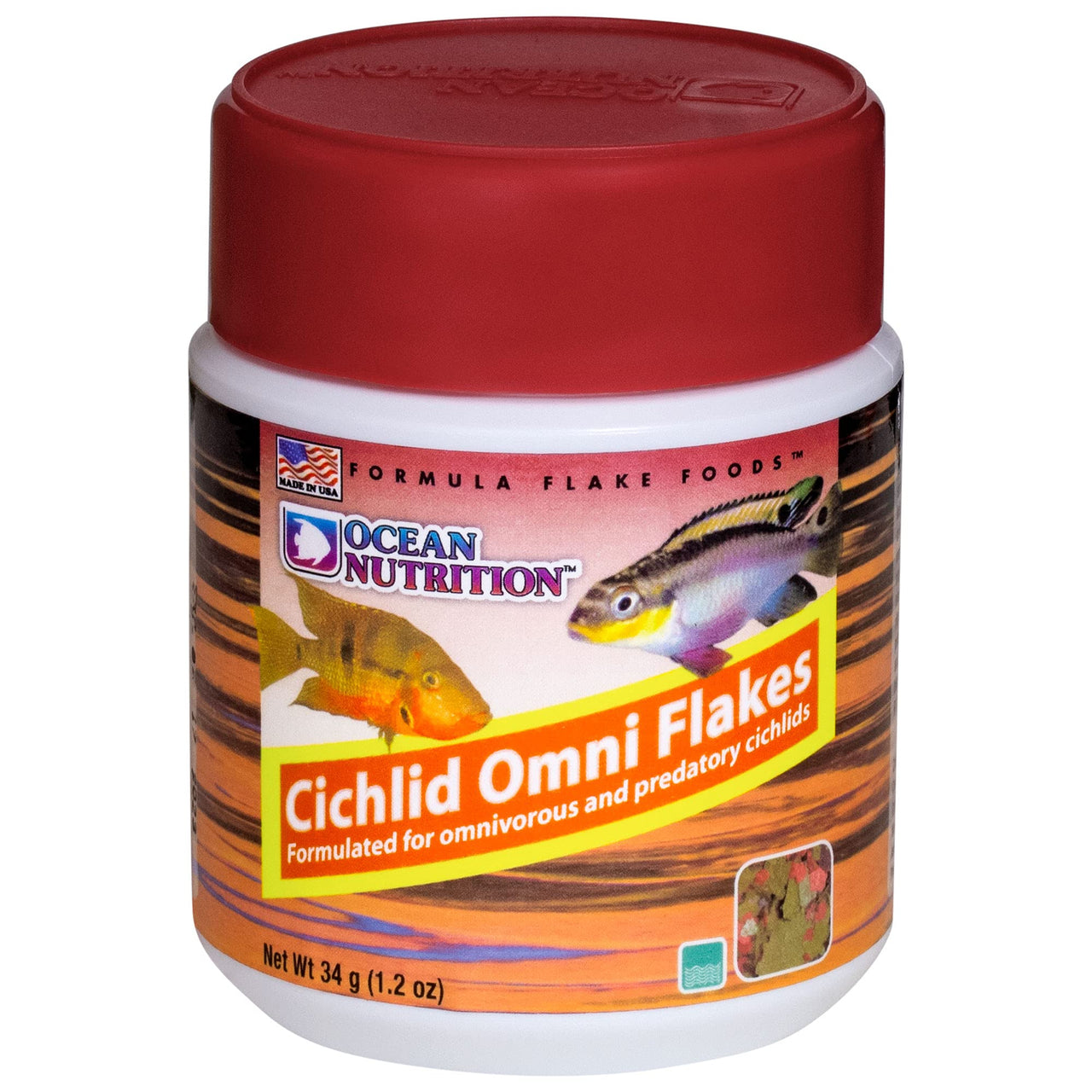Ocean Nutrition Fish Food - Cichlid Fish Food, High Protein Fish Flakes, Tropical Fish Flakes, Ideal Cichlid Food for Angelfish, Kribensis, Ram Cichlids and More, Made in The USA, 1.2 oz (34 g)