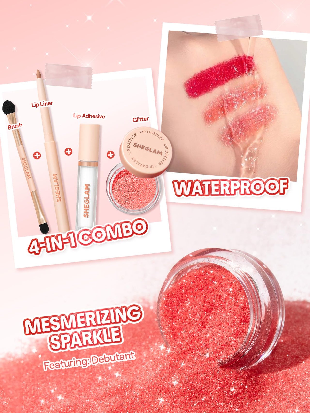 SHEGLAM Lip Dazzler Glitter Kit Long-Lasting Glitter Lip Gloss Sexy Super Stay Non-Sticky Shiny Liquid Kit Lipstick Y2K-Encore