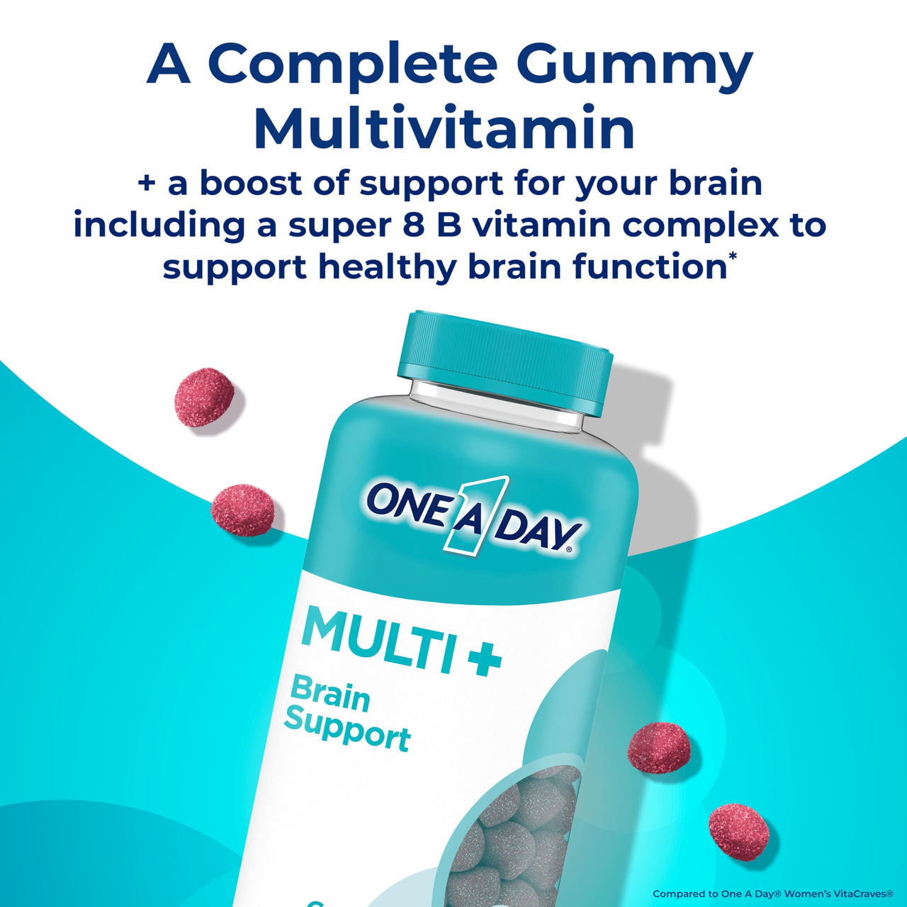 ONE A DAY Multi+ Brain Support Gummies, Multivitamin Gummies for Men & Women with Boost of Brain Support with Super 8 B Vitamin Complex, 100 Count
