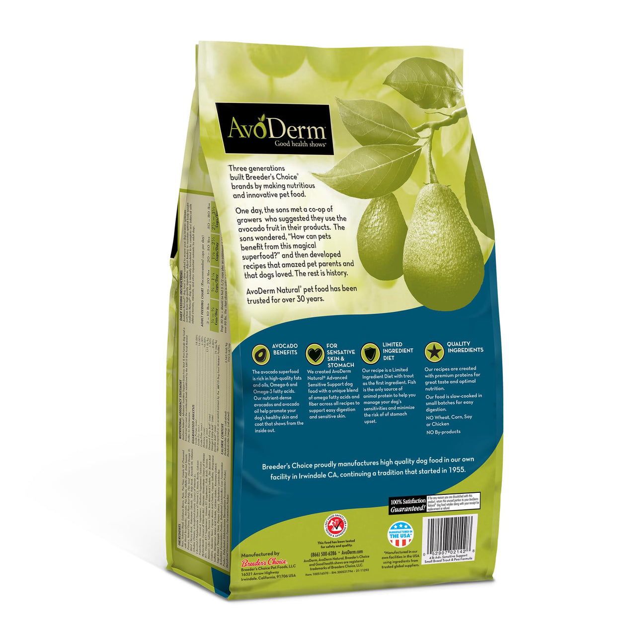 AvoDerm Natural Advanced Sensitive Support Trout & Pea Formula Dry Dog Food, for Sensitive Skin and Stomach, 4 lb