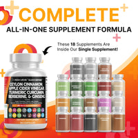 Thumbnail for Clean Nutraceuticals Ceylon Cinnamon Capsules + Berberine Turmeric Apple Cider Vinegar Ginseng Bitter Melon Gymnema Milk Thistle Fenugreek Supplement Pills Powder for Men & Women