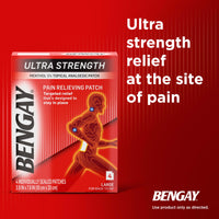 Thumbnail for Ultra Strength Bengay Pain Relief Patches, Large Topical Analgesic Menthol Patches for Muscle & Joint Pain Due to Backaches, Minor Arthritis, Sprains, & Strains, 3.9 x 7.9 inches, 4 Count