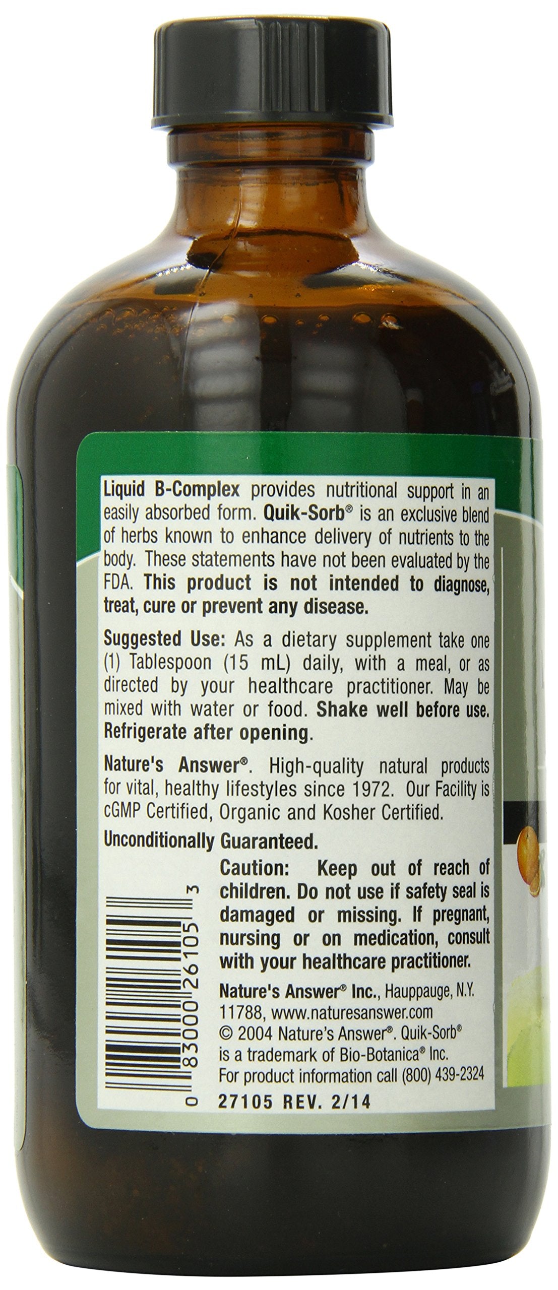 Nature's Answer Liquid Vitamin B-Complex Supports Healthy Energy Levels | Promotes Healthy Nerve Function | All-Natural Tangerine Flavor | Gluten-Free & Benzoate-Free 8oz