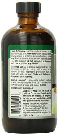 Thumbnail for Nature's Answer Liquid Vitamin B-Complex Supports Healthy Energy Levels | Promotes Healthy Nerve Function | All-Natural Tangerine Flavor | Gluten-Free & Benzoate-Free 8oz