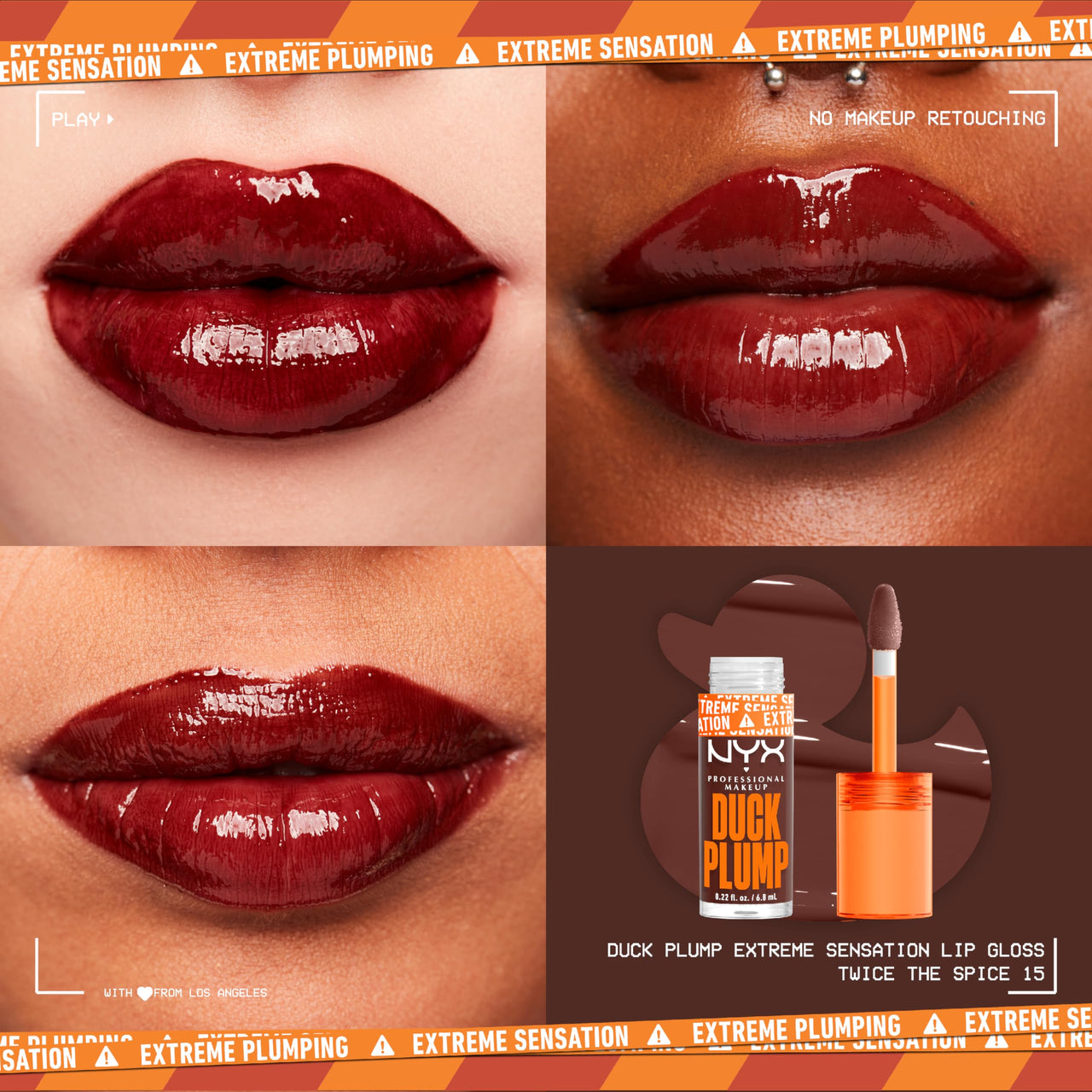 NYX PROFESSIONAL MAKEUP Duck Plump High Pigment Plumping Lip Gloss with Spicy Ginger, Vegan Lip Makeup - Twice The Spice (Spiced Red)
