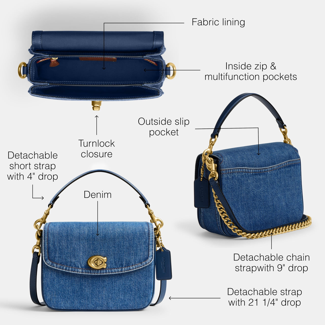 Coach Polished Pebbled Leather Cassie Crossbody 19, B4/Deep Blue