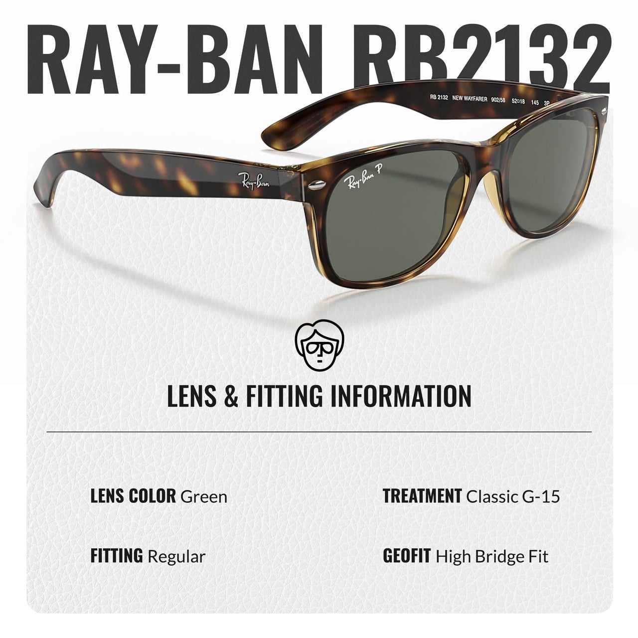 Ray-Ban RB2132 NEW WAYFARER CLASSIC POLARIZED Square Shaped Sunglasses for Men & Women – Includes Official Rayban Eyewear Kit – Ideal Formal & Casual Wear Sunglasses – G-15 Green Lens