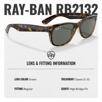 Thumbnail for Ray-Ban RB2132 NEW WAYFARER CLASSIC POLARIZED Square Shaped Sunglasses for Men & Women – Includes Official Rayban Eyewear Kit – Ideal Formal & Casual Wear Sunglasses – G-15 Green Lens