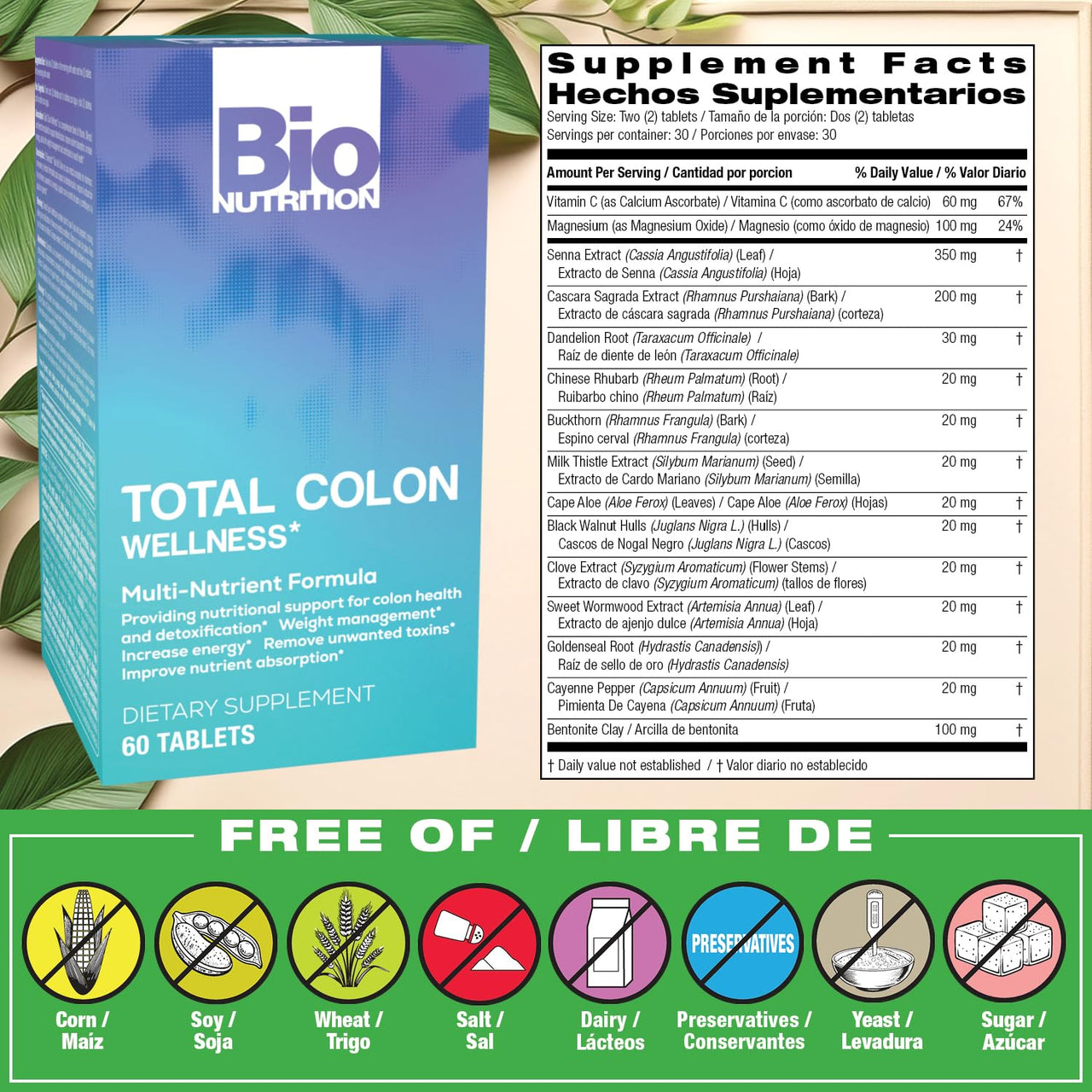 Bio Nutrition Total Colon Wellness 60 Tablets