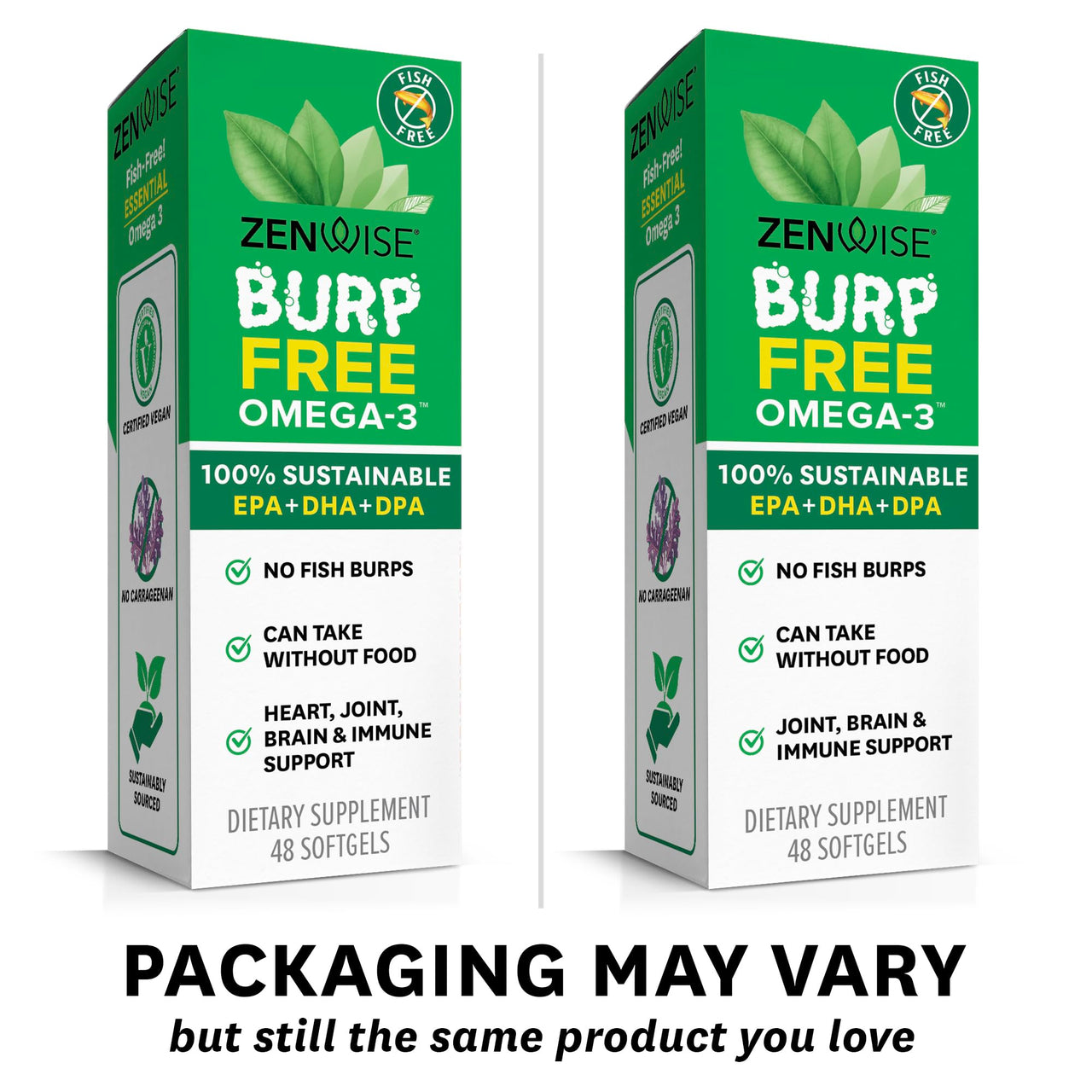 Zenwise Health Vegan Omega 3 Supplement - Burpless Omega 3 Supplement with DHA, EPA & DPA Fatty Acids for Immune Health - Fish Oil Alternative from Sustainably Sourced Marine Algae Oil - 48 Softgels