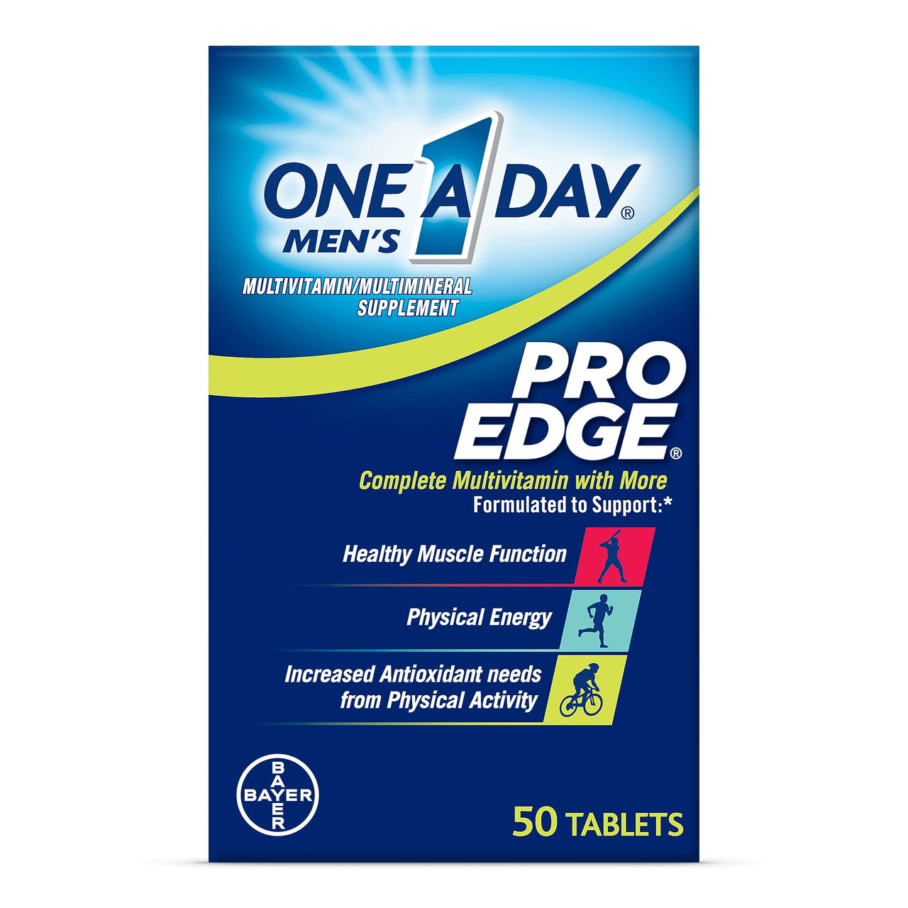 One A Day Men’s Pro Edge Multivitamin, Supplement with Vitamin A,C,D, E and Zinc for Immune Health Support and Magnesium for Healthy Muscle Function, 50 Count
