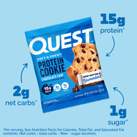 Thumbnail for Quest Nutrition Chocolate Chip Protein Cookie, 15g Protein, 1g Sugar, 2g Net Carbs, Keto Friendly, High Protein, Low Carb; 12 Count