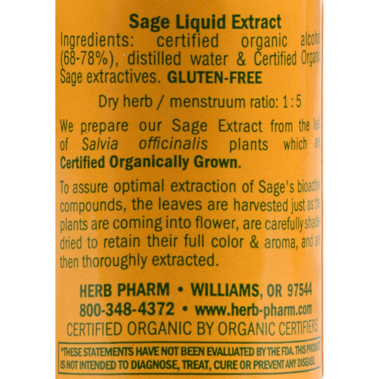Herb Pharm Certified Organic Sage Liquid Extract for Mental Clarity Support - 1 Ounce