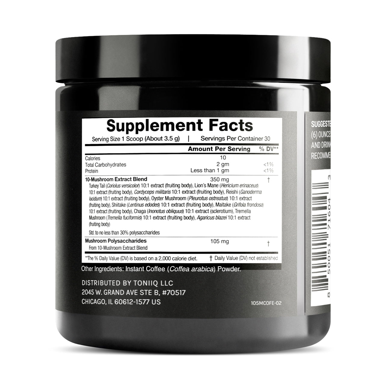 Mushroom Coffee - Ultra High Potency 10:1 Concentrated Extract - Colombian Sourced Beans with 10 Mushroom Blend, Lion's Mane & Cordyceps - Rich & Functional Coffee Alternative - Third-Party Lab Tested