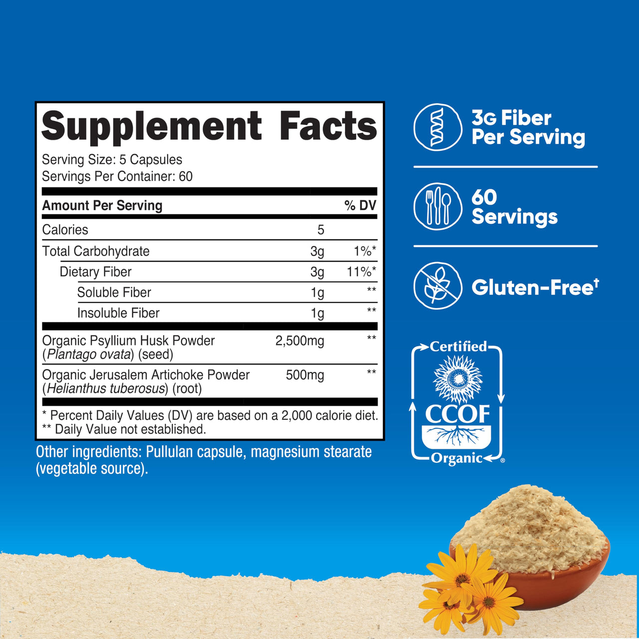 Nutricost Fiber Capsules with Prebiotic Fiber Supplement 300 Capsules - Made with Organic Psyllium Husk & Organic Jerusalem Artichoke, 60 Servings, Gluten Free, 3 G Per Serving