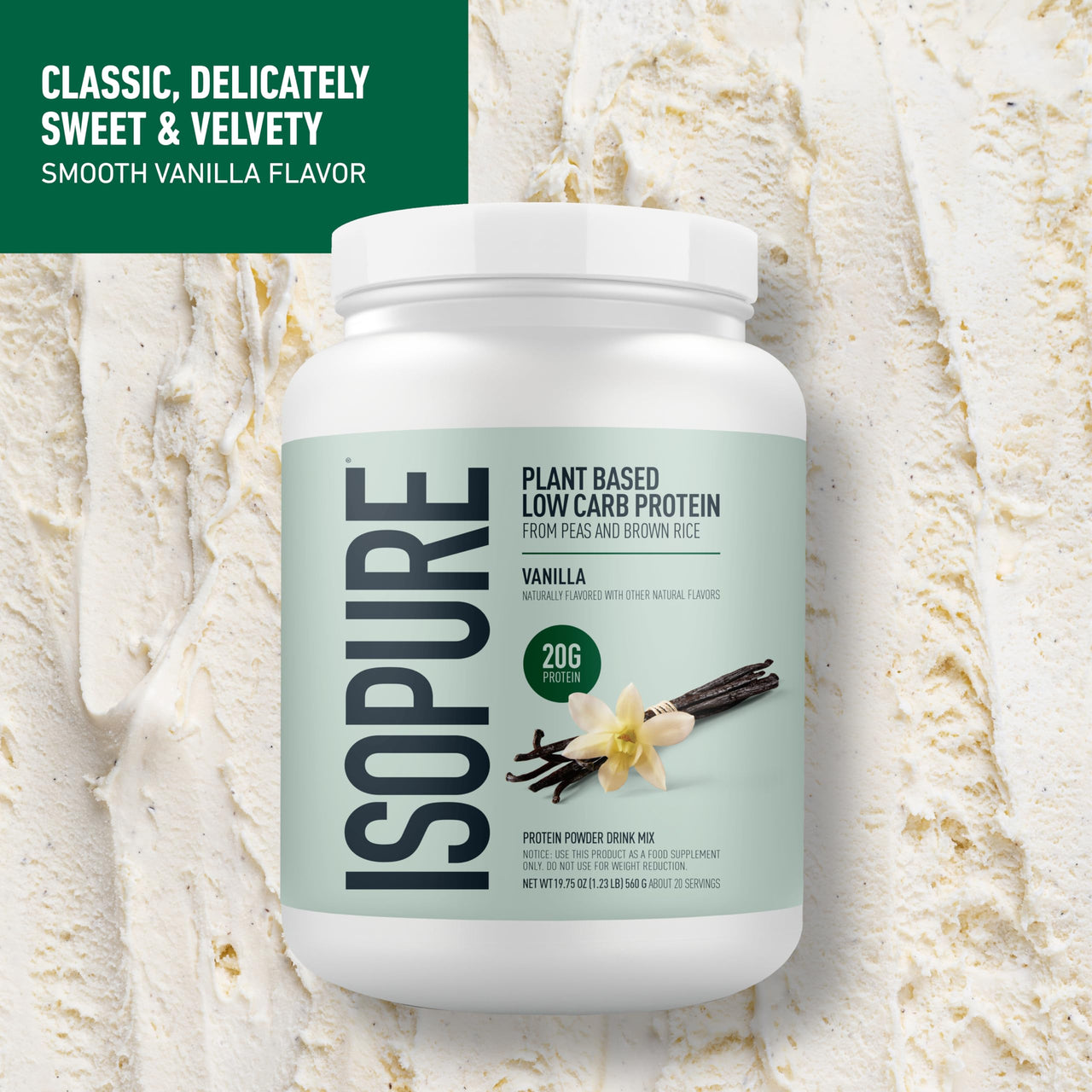 Isopure Plant-Based Protein Powder, Lactose Free, Gluten Free, With Iron, Vanilla, 20g Plant Protein Per Serving, 1.23 Lbs, 20 Servings