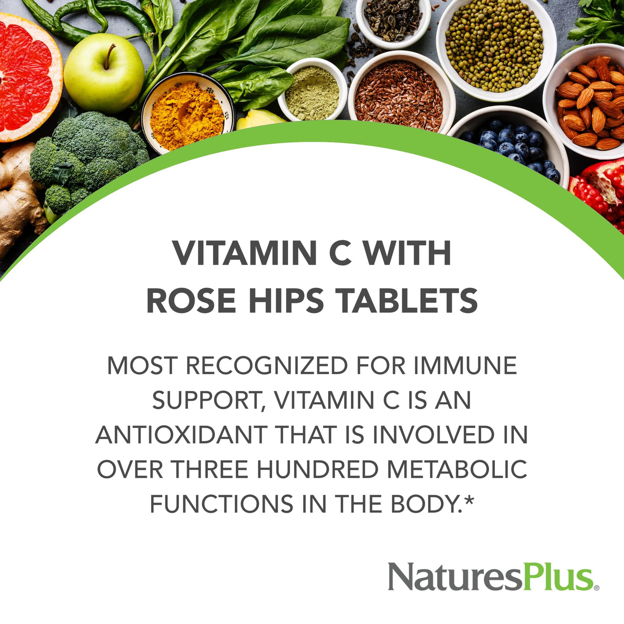 NaturesPlus Vitamin C 500 mg with Rose Hips - 90 Sustained Release Tablets - Supports Immune Health, Energy & Antioxidant Protection - Gluten Free, Vegetarian - 90 Servings