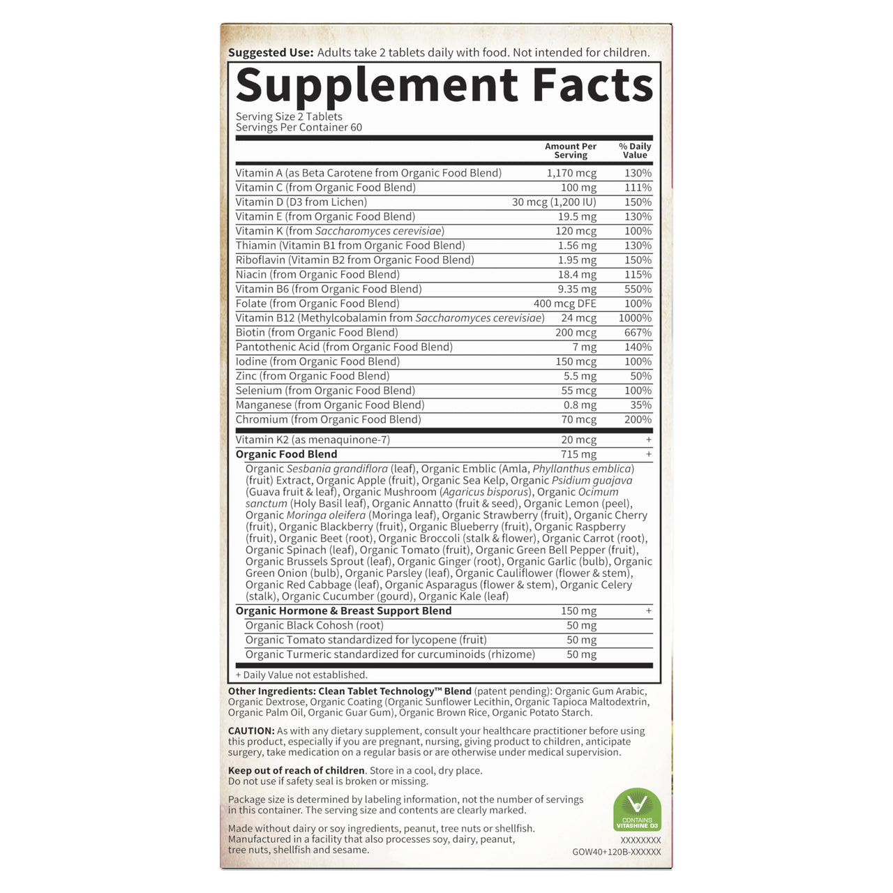 Garden of Life Multivitamin for Women 40 Plus, Organics Womens Vitamins, Hormone & Breast Health Support Blend, Vegan, 120 Tablets