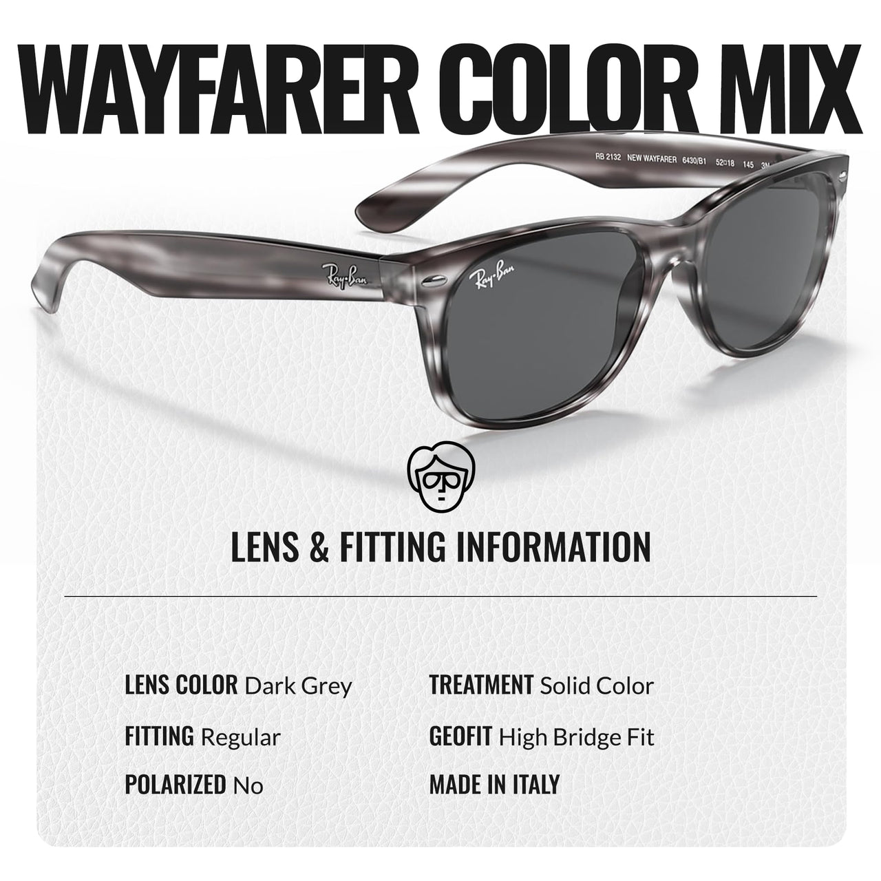 Ray-Ban RB2132 NEW WAYFARER COLOR MIX Square Shaped Non-Polarized Sunglasses for Men & Women – Includes Official RAYBAN Eyewear Kit – Ideal Formal & Casual Wear Sunglasses – Dark Grey Lens