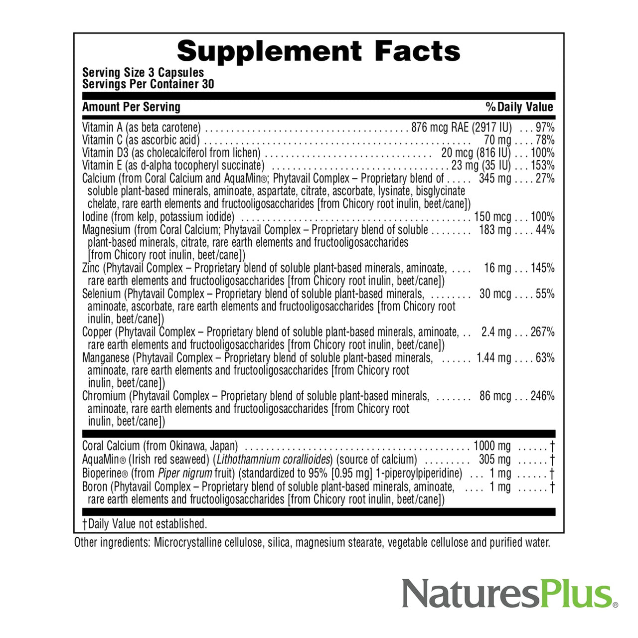 NaturesPlus Activated Coral Calcium - 90 Vegetarian Capsules - Natural Supplement with Magnesium & Vitamins - Bone, Muscle & Energy Support - Gluten Free - 30 Servings