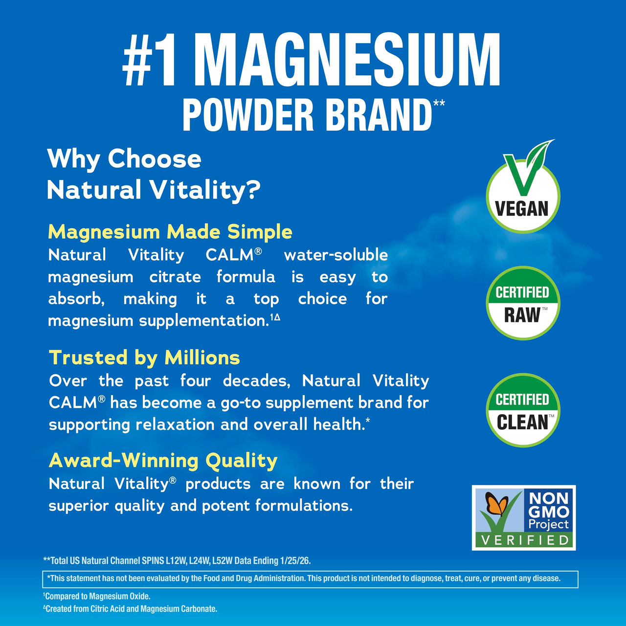 Natural Vitality Calm, Magnesium Supplement, Anti-Stress Drink Mix Powder, Gluten Free, Vegan, & Non-GMO, Sweet Lemon, 8 oz