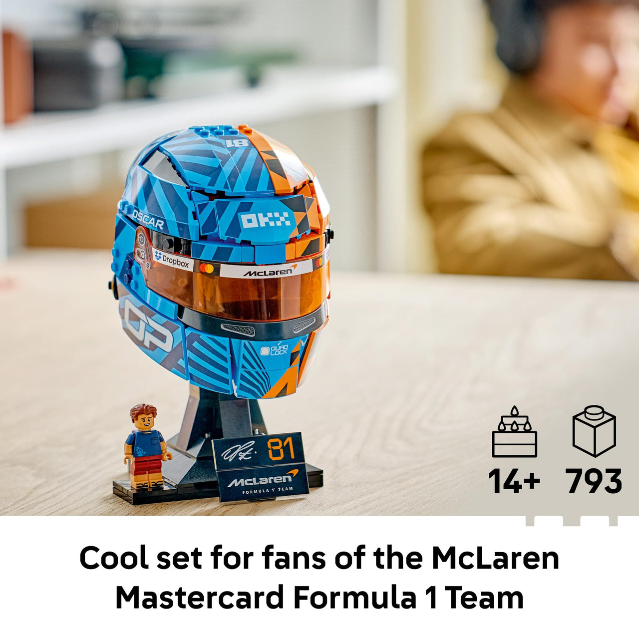 LEGO Editions McLaren MasterCard F1 Team Oscar Piastri Helmet - Building Set for Teens, Ages 14+ - F1 Bedroom, Office or Shelf Decor for Fans - Gift for Teenage Boys & Girls - 43017